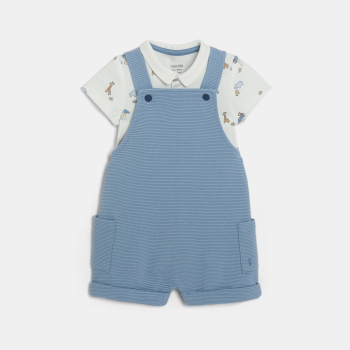 سالوبيت قصير من القطن الفاخر وبودي برسوم حيوانات باللون الأزرق للفتيان الصغار.